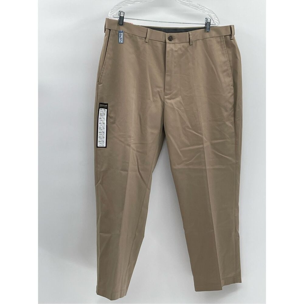 Haggar Pants Chino Khaki Men 40x29 Brown Classic Fit Flat No Iron Expandable New